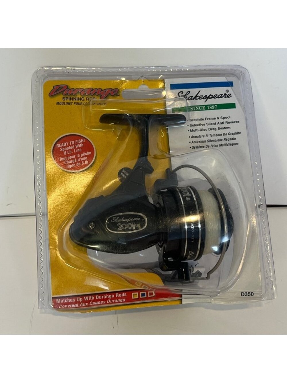 Durango Spinning Reel Shakespeare 2001 Vintage Gear Ratio 3:2:1 Open Fishing